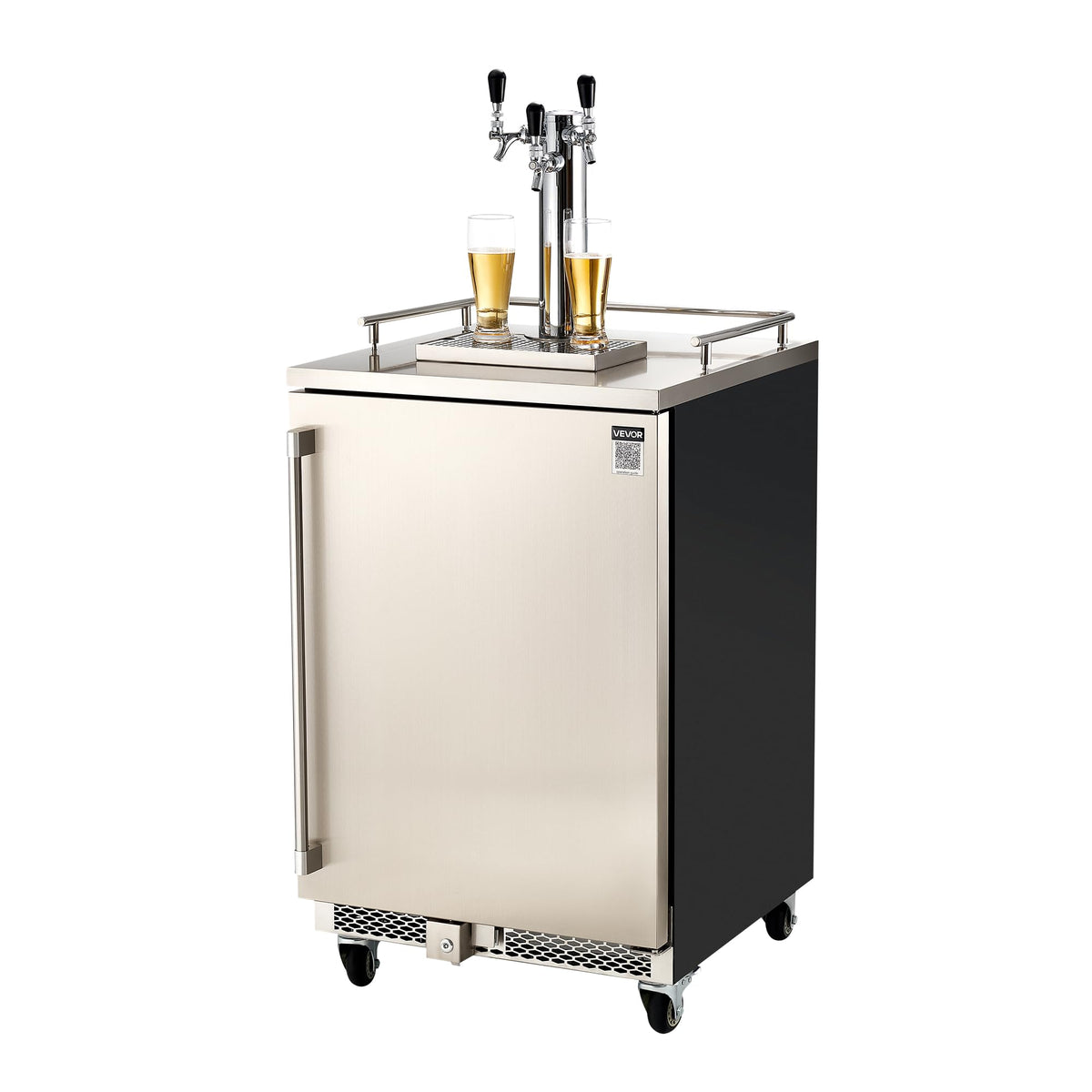 VEVOR Beer Kegerator, Triple Tap Commercial Draft Beer Dispenser for D system, Full Size Keg Refrigerator with 5lbs CO2 Tank, Hold 3 Sixth/2 Slim/3 Ball lock keg (3 taps - D system - stainless steel)