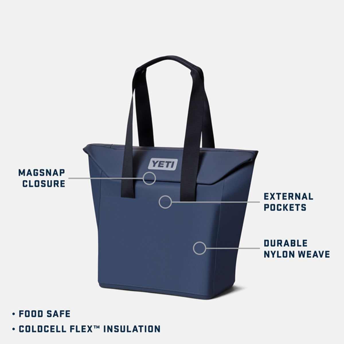 YETI Daytrip 20L Insulated Soft Cooler Tote Bag, ColdCell Flex Insulation, MagSnap Closure, External Pockets, Food Safe Lining, Classic Navy