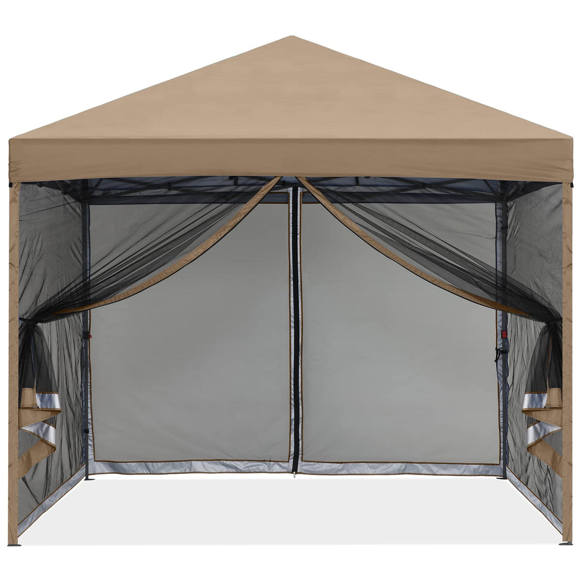 MASTERCANOPY Pop-Up Quick Setup Outdoor Canopy with Netting Screen Walls (10x10, Khaki)