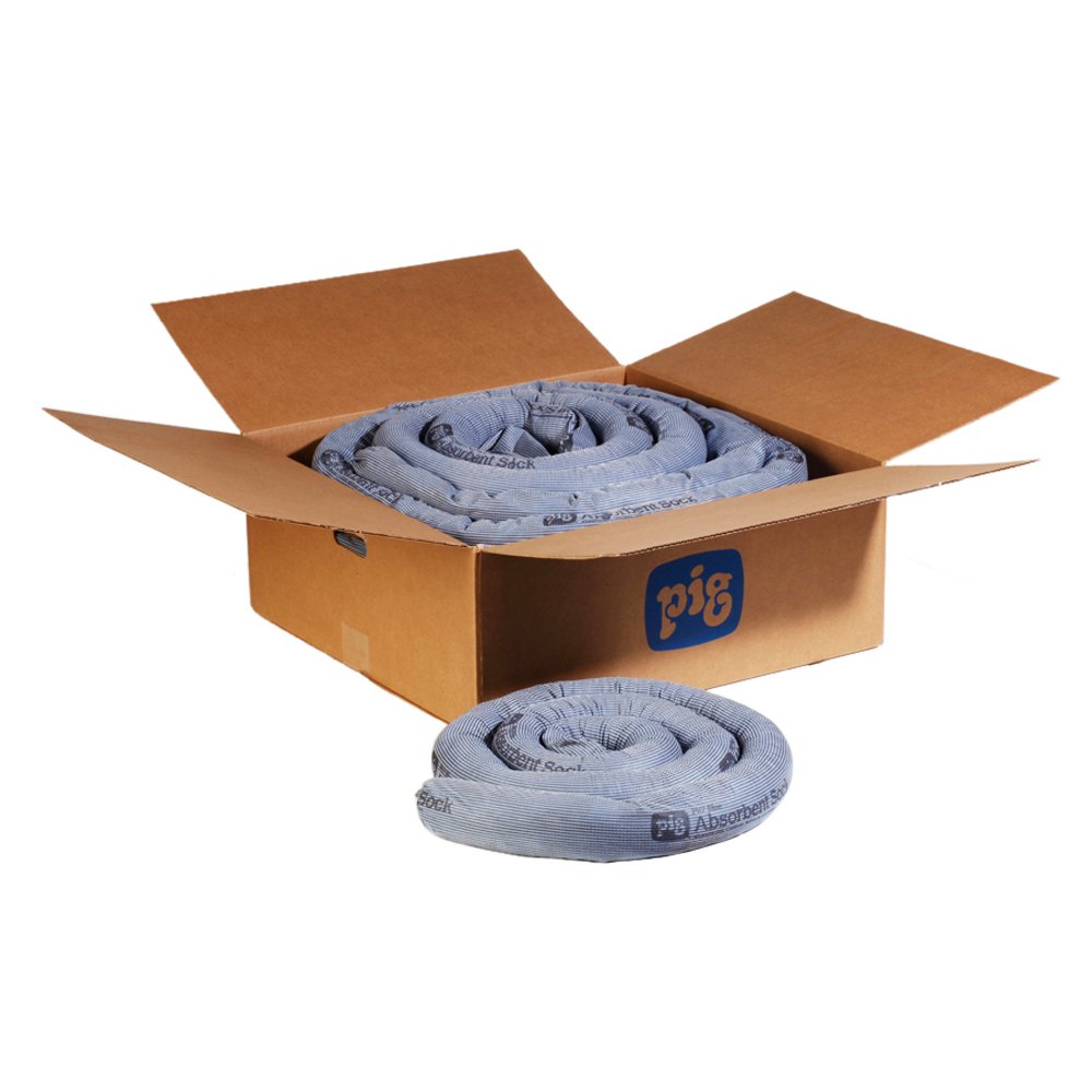 PIG Absorbing Sock | 1.6 Gallon Absorbency | Blue Absorbent Sock Forms Barrier & Prevents Spills from Spreading | 3" x 10' | 8 Socks | PIG202