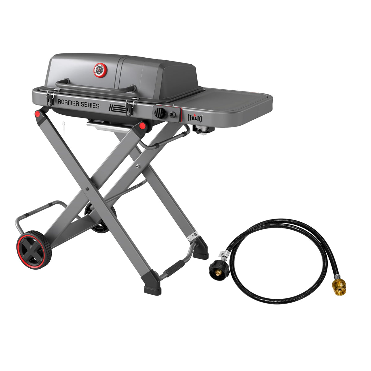 FEASTO Portable Propane Gas Grill 13000 BTUs, 360 Sq. In. Cooking Area with Folding Cart & 4FT Propane Adapter Hose (1lb to 20lb Converter) Bundle for Outdoor BBQ & Camping