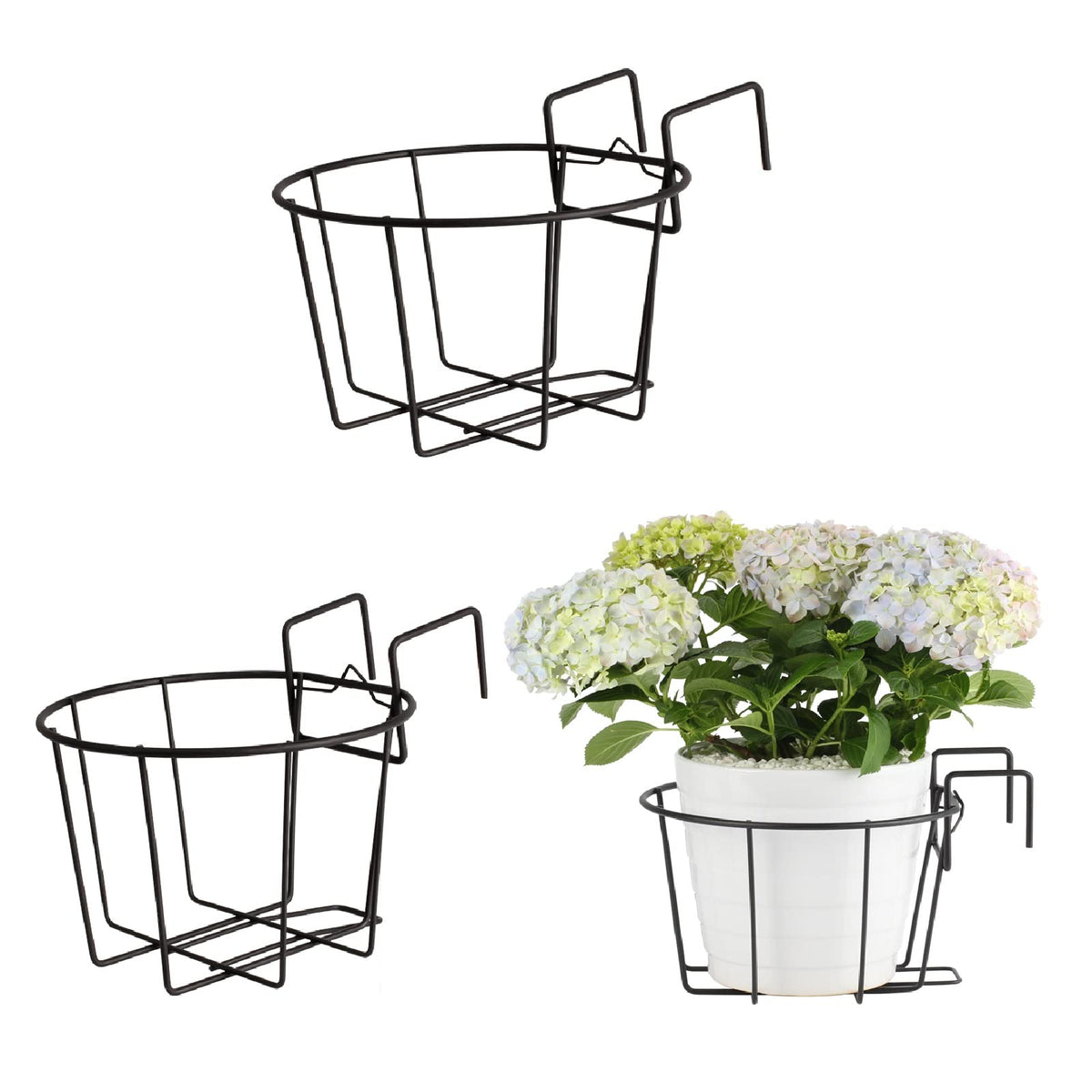 TreeLen 3Pack 10inch Railing Planter Outdoor Balcony Hanging Baskets for Plants Fence Planters Metal Potted Stand Indoor Porch Railing Planters Flower Pot Holder