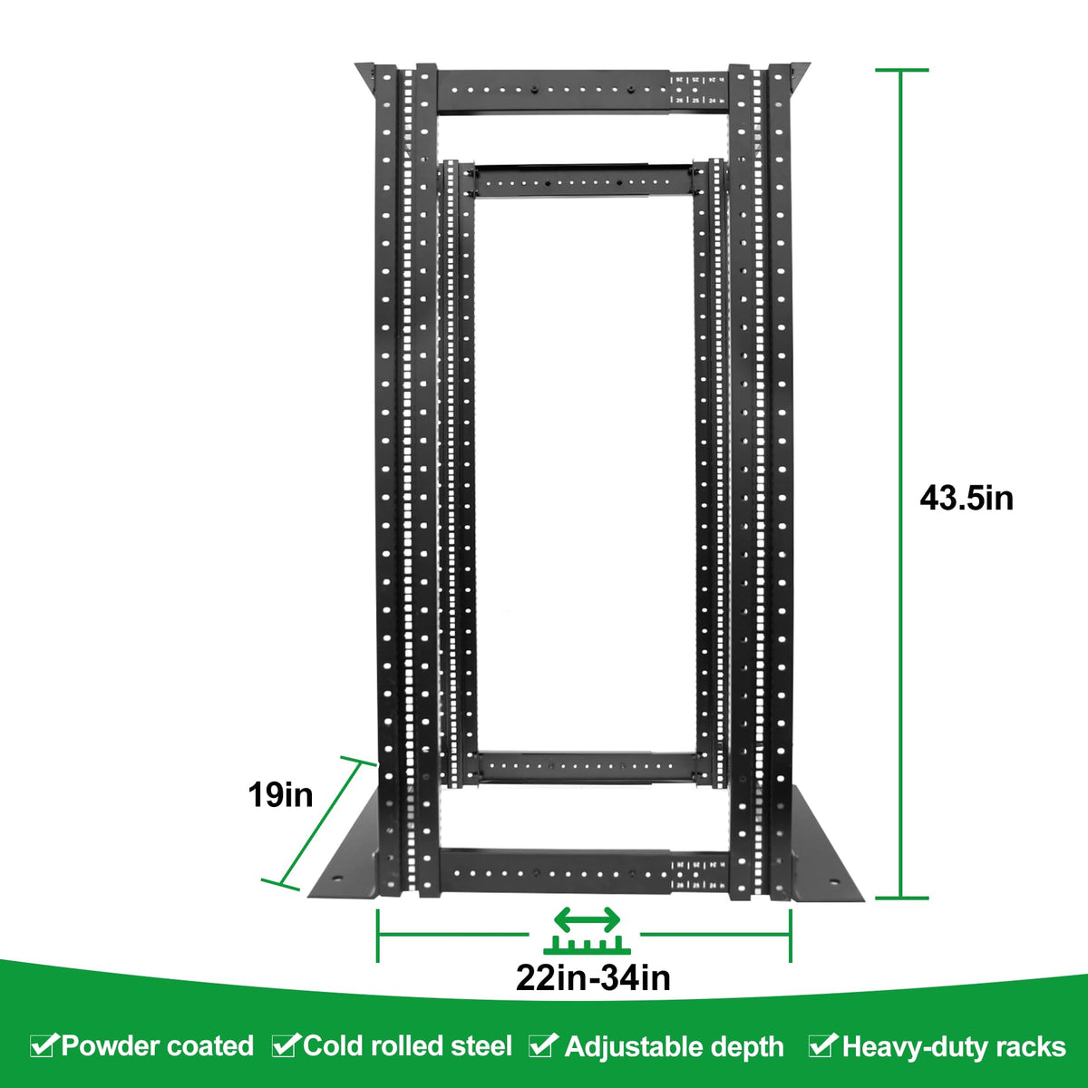 4-Post 27U Open Frame Server Rack for 19" IT Network Equipment & A/V Devices，22"-35" Adjustable Depth，Heavy Duty Free Standing Rack for Servers & AV Gear