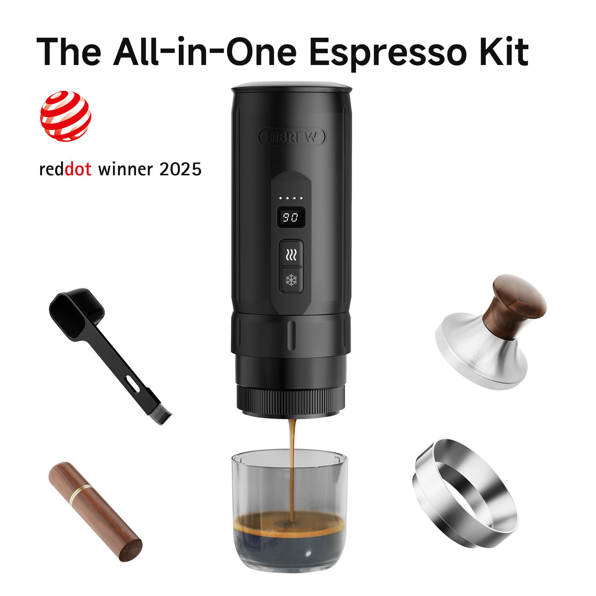 HIBREW H4C Ultra - Portable Electric Espresso Maker, 51mm Bottomless Professional Coffee Maker, USB-C Rechargeable for Ground Coffee,Compact for Camping and Travel,with Foldable Holder & Carrying Case