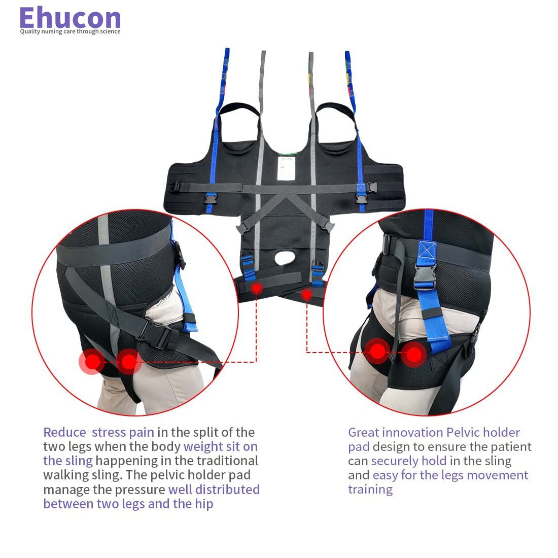 EZ Assistive Patient Lift Walking Sling Medical Hoist Standing Aids for Ambulating Support Training, Pelvic Padded 500lbs Safety Loading Weight (Black-M)