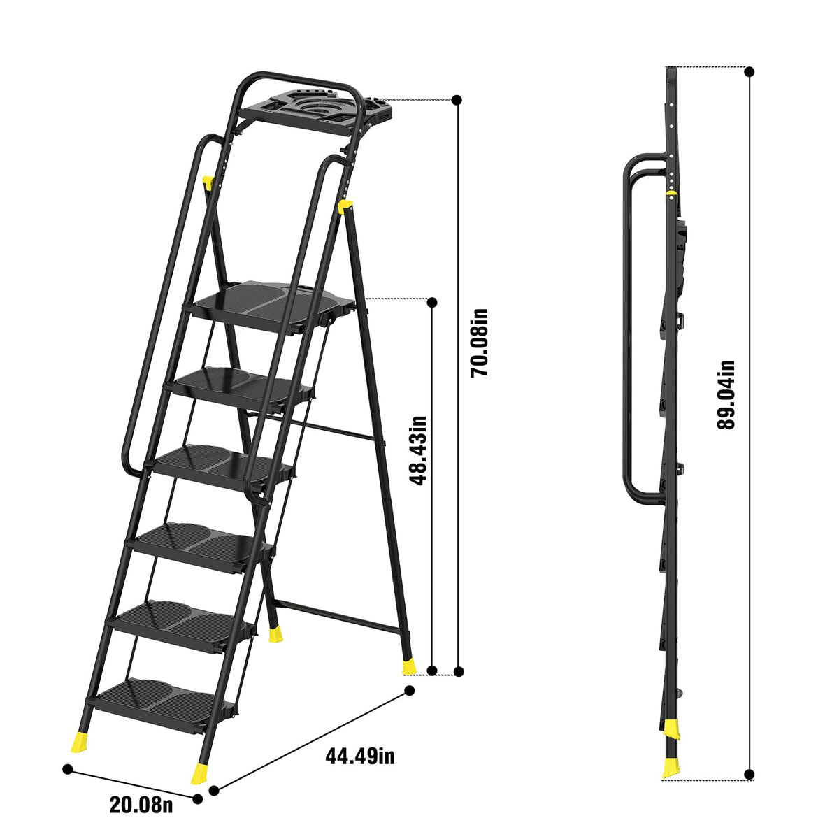6 Step Foldable Step Ladder Stool with Roomy Tool Tray and Secure Handrail, Foldable Platform Ladder 6 Step Folding Stepstools with Wide Pedals and 800lbs Weight Capacity for Adults, Home, Kitchen