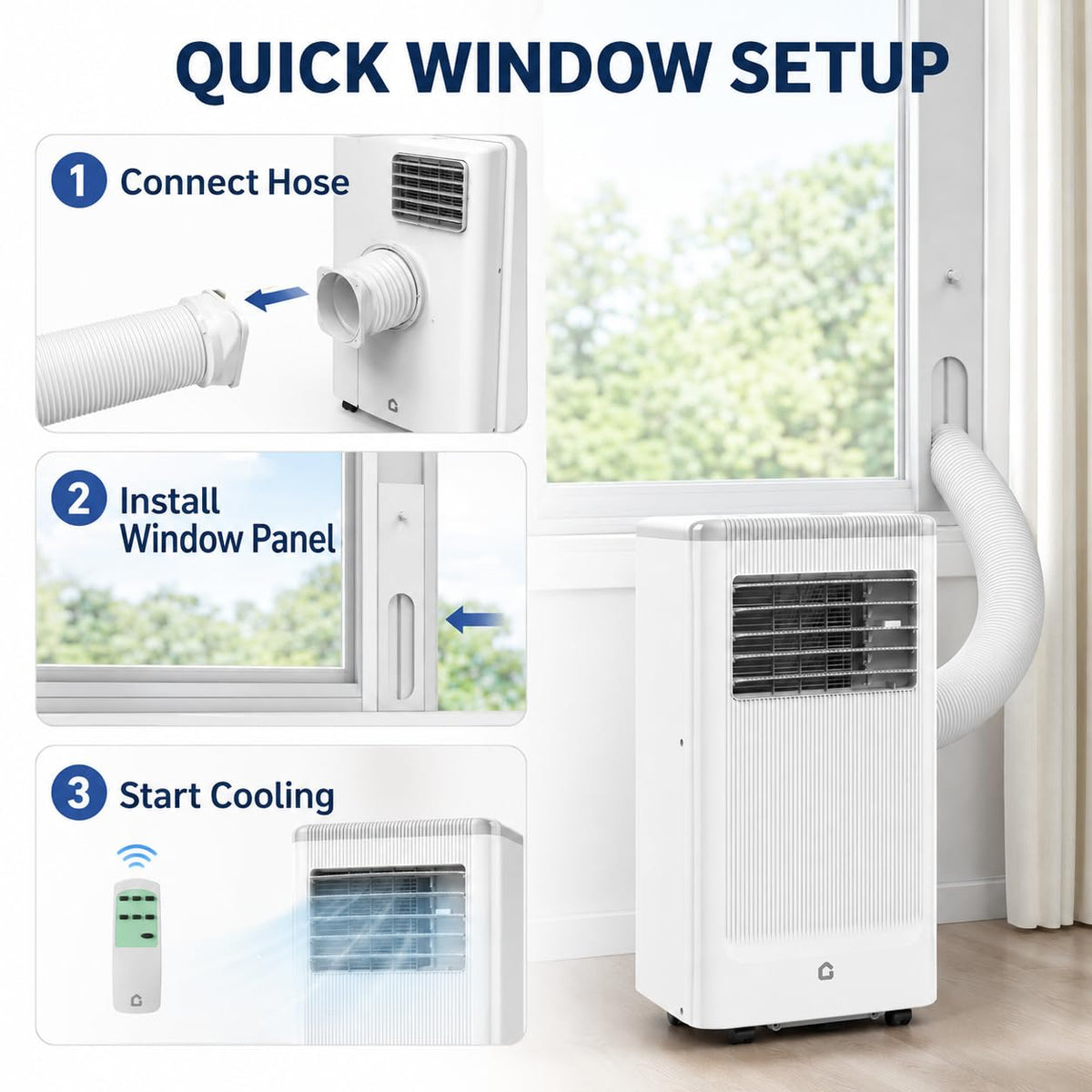 GarveeLife 8,000 BTU Portable Air Conditioner for Bedroom Office Dorm, Cools up to 350 Sq. Ft, 3-in-1 Compact AC Unit with Cooling, Dehumidifier, Fan Modes, Remote Control and Window Kit, White