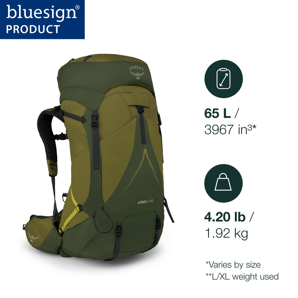 Osprey Atmos AG LT 65L Men's Backpacking Backpack, Night Shift/Scoria Blue, L/XL