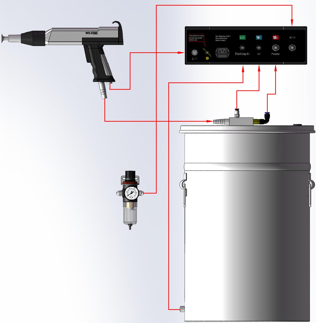 WX-958S 40W 45L Electrostatic Powder Coating Machine with Spraying Gun Powder Coating System Stainless Steel