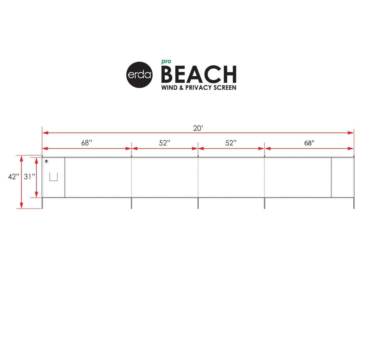 erda Liberty Stripe Pro Beach Recycled Polyester Rip-Stop 20 ft Lightweight Windscreen, Privacy Screen, Wind Blocker, Free Matching Shoulder Bag