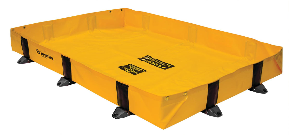 Justrite Rigid-Lock QuickBerm® Lite, 4' x 6' x 8" Folding Oil Spill Containment Berm, 119 Gallon Spill Capacity, PVC Coated Fabric, Made in The USA, Yellow, 28372