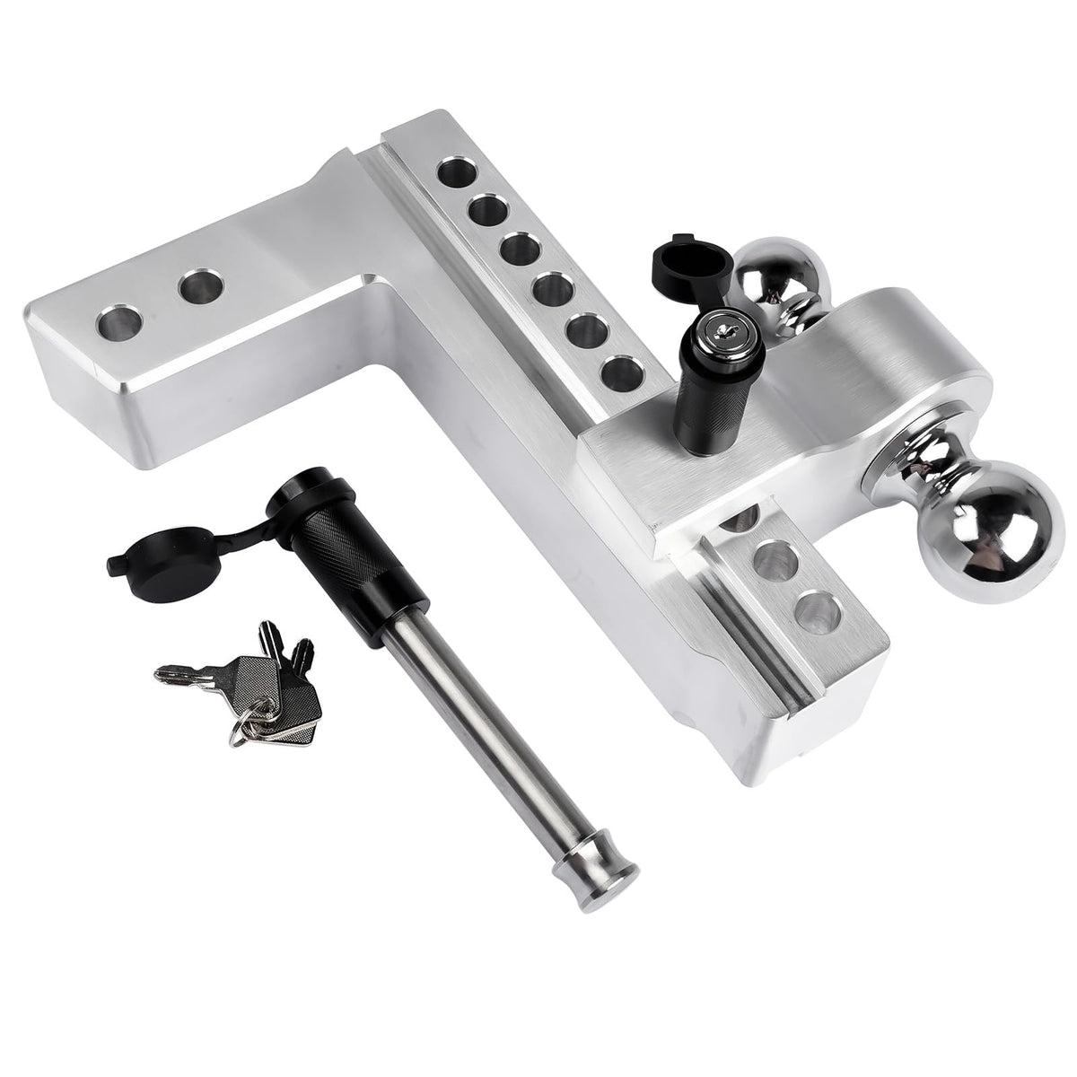 Lamerto Adjustable Trailer Hitch Ball Mount for 2.5-Inch Receiver, 10-Inch Drop/Rise Hitch 18500LBS, 2" and 2-5/16" Balls, with 2 latches Locks, Silver