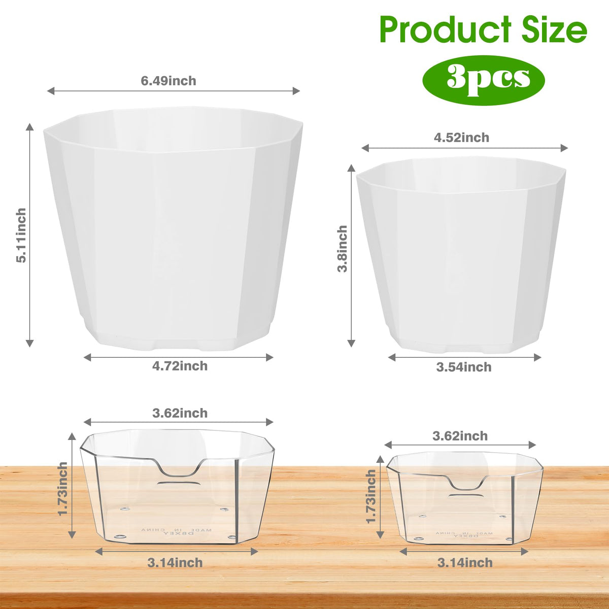 TekkPerry 6 Pack Self Watering Plant Pot, 6.6/5 Inch Plastic Self Watering Pots for Indoor Outdoor Plants African Violet Pots Easy Plant Self Watering Pot with Wick Rope for Plants Flowers