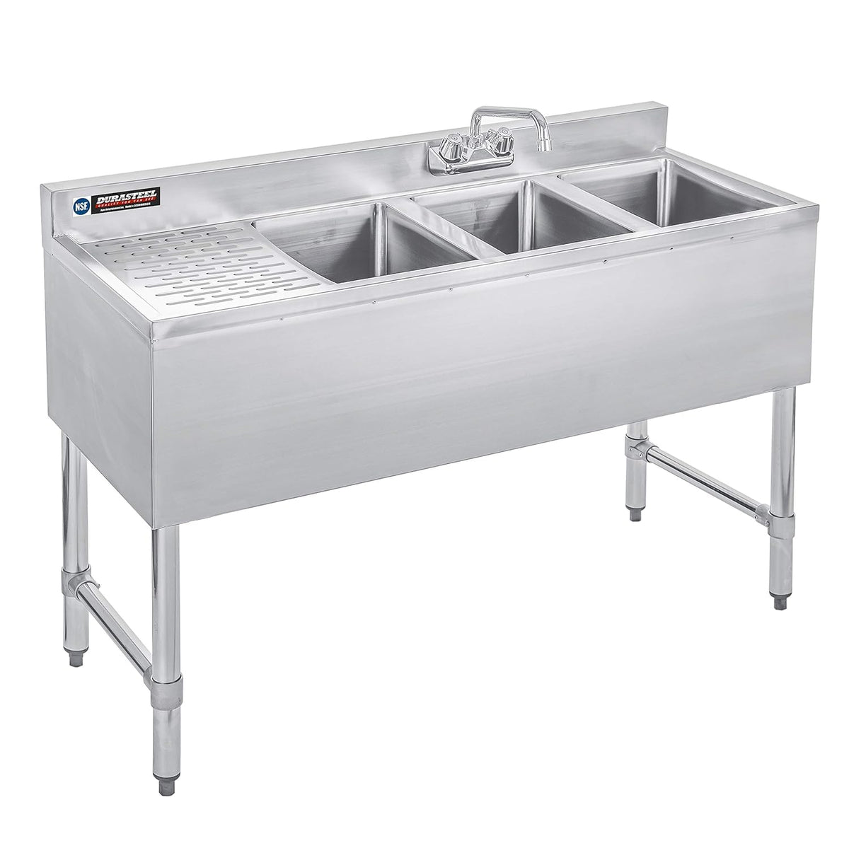 DuraSteel 3 Compartment Sink Commercial Kitchen Sink - NSF Stainless Steel Triple Three Bay Utility with CEC No Lead Faucet - Left Drainboard Restaurant Bar Small Garage Slop Prep Food Truck Large