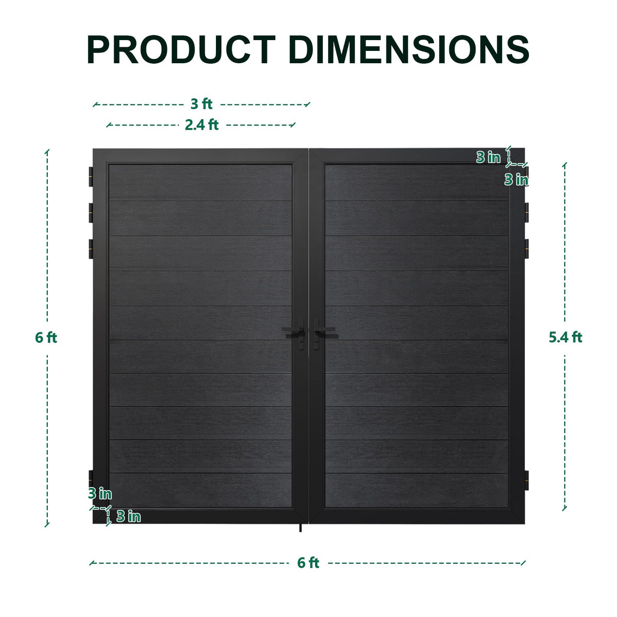 Mondaria Wood Plastic Composite Gate for Privacy Fence, 6ft(H)*6ft(W) Double Fence Gate with Metal Frame and Knob Kits, Black (Without Post)