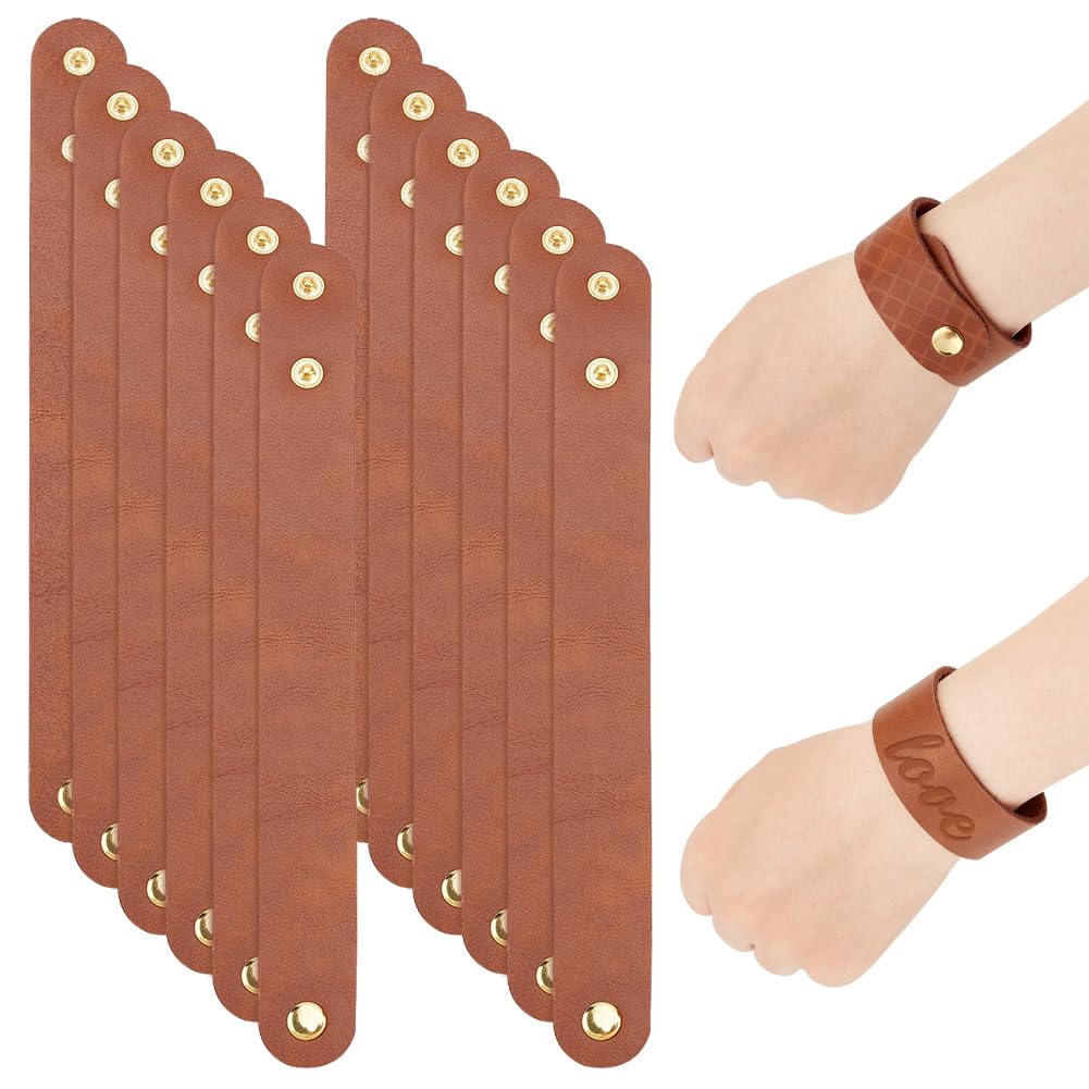OLYCRAFT 12pcs Adjustable Leather Bracelets 8.6x1 Inch Blank Genuine Leather Snap Bracelets Blank Leathers Cuff Bracelet Leathers Wristband Brown Bracelet for DIY Craft Jewelry Making