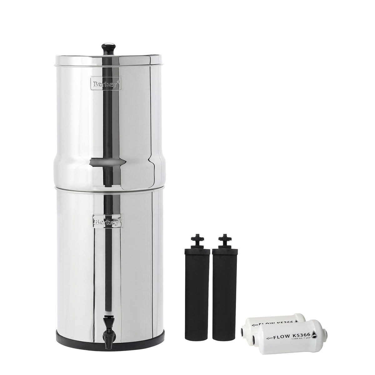 Crown Berkey Gravity-Fed Water Filter System 6 Gallon with 2 Black Berkey Elements, 2 PF-2 Fluoride and Arsenic Reduction Elements