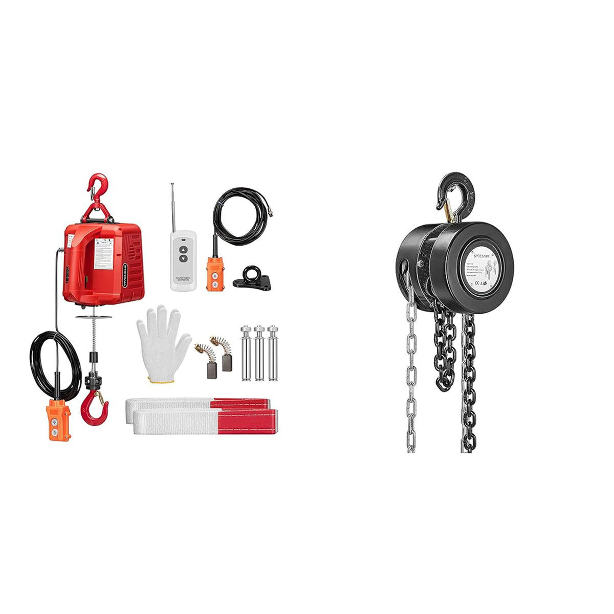 VIVOHOME 3-in-1 Electric Hoist, Powerful 110V Portable Winch with 660Lbs Loading Capacity with SPECSTAR Hand Chain Hoist 1 Ton 2200 Lbs Capacity 10 Feet with 2 Heavy Duty Hooks