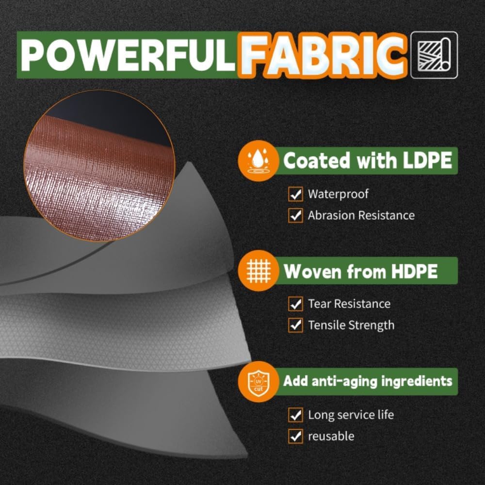RAINDEWAY 12x30 Feet Super Heavy Duty Tarp 18 Mil, UV Resistant, Weatherproof, Multipurpose Waterproof Poly Tarp with Grommets and Reinforced Edges, Brown/Gray Tarps