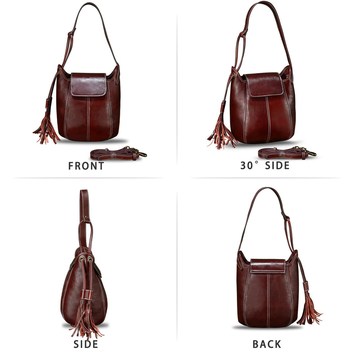 Genuine Leather Hobo Bag for Women Shoulder Bag Vintage Desinger Crossbody Bag Satchel Purse with Tassel (Red)