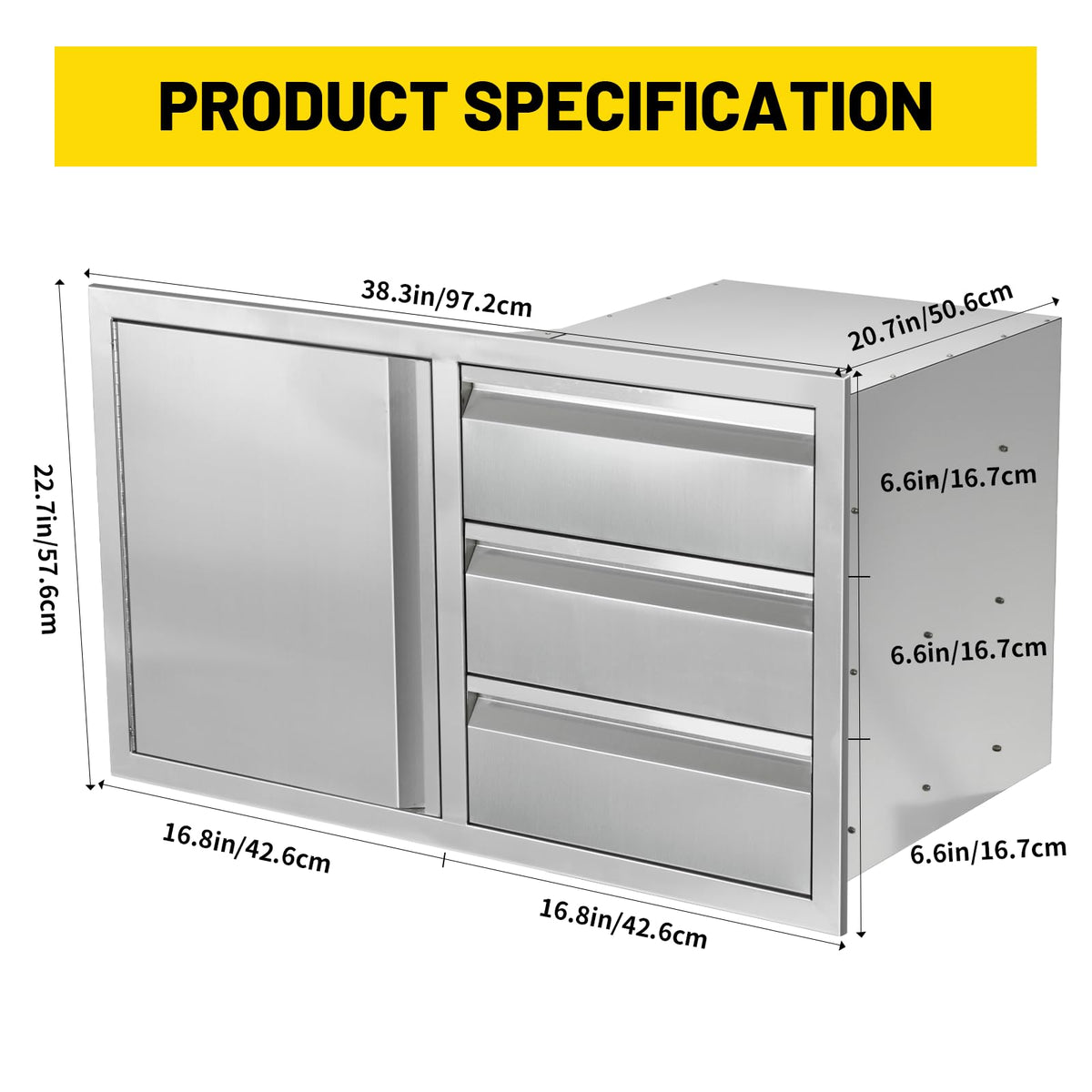 SGOLAN Outdoor Kitchen Door Drawer Combo Cabinet 38.1W x 22.6H x 20.8D BBQ Access Door&Triple Drawers Combo, Stainless Steel Handles for Outdoor Kitchen Island