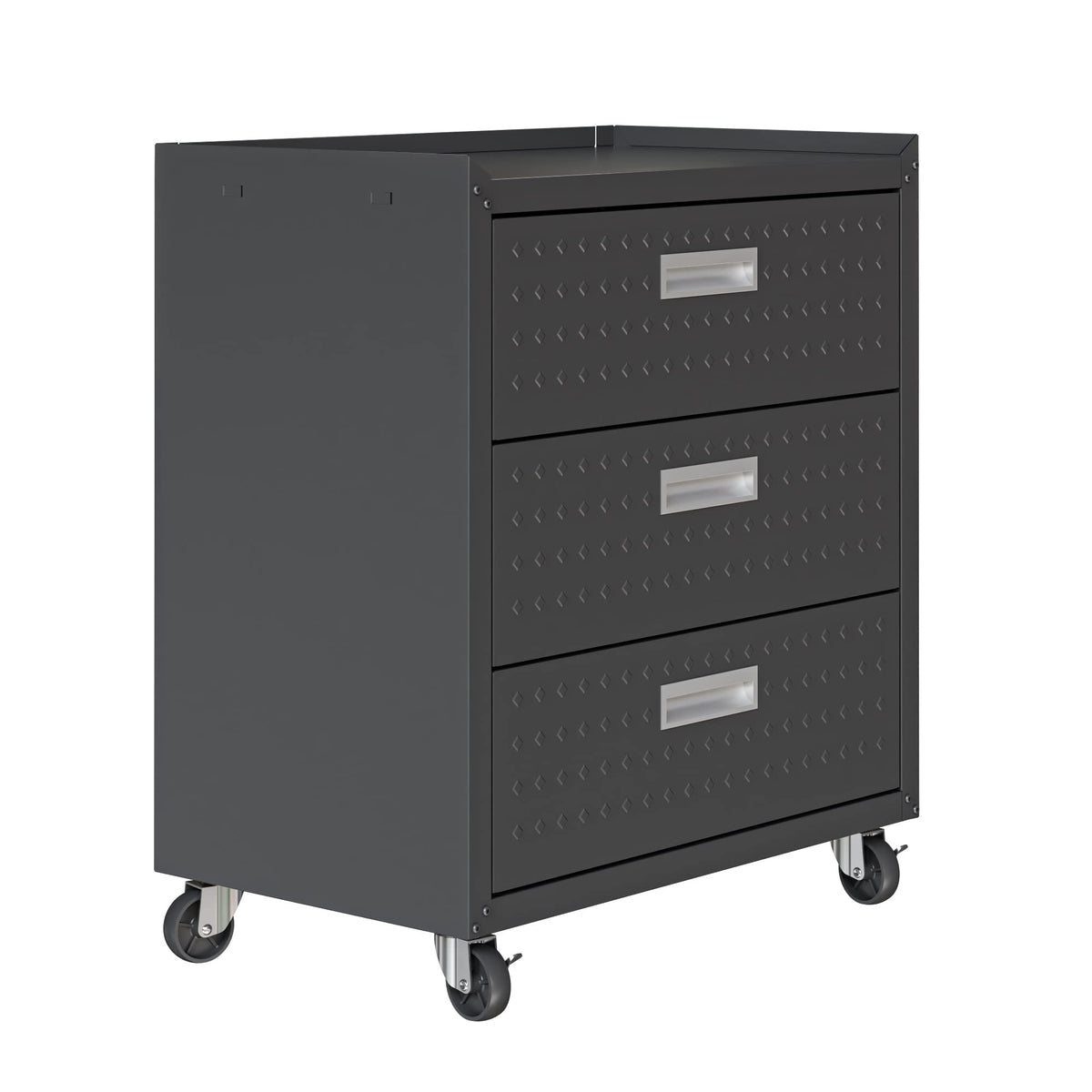 Manhattan Comfort Fortress 31.5-Inch Rolling Garage Tool Chest, 3-Drawer Lockable Mobile Storage Cabinet, Diamond-Textured Steel Utility Organizer with Wheels for Basement, Workshop in Charcoal Grey