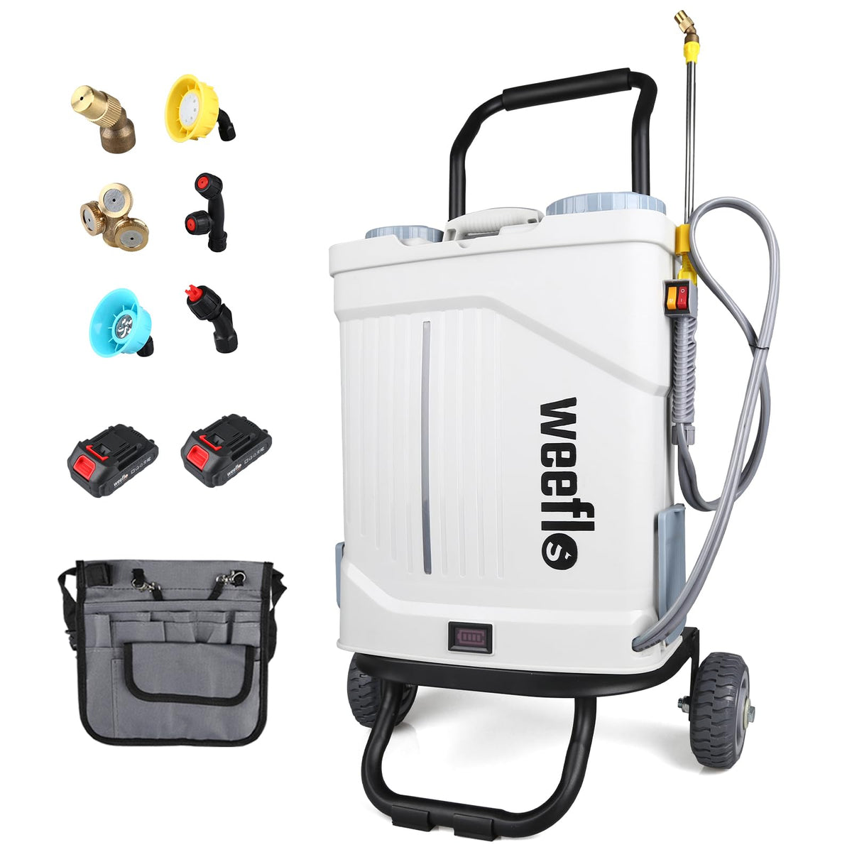 Weeflos Battery Powered Backpack Sprayer,4 Gallon Electric Sprayer with Wheeled Cart, 100 PSI High Pressure, 2X 21V Rechargeable Batteries,Garden Sprayer for Outdoor Cleaning & Washing