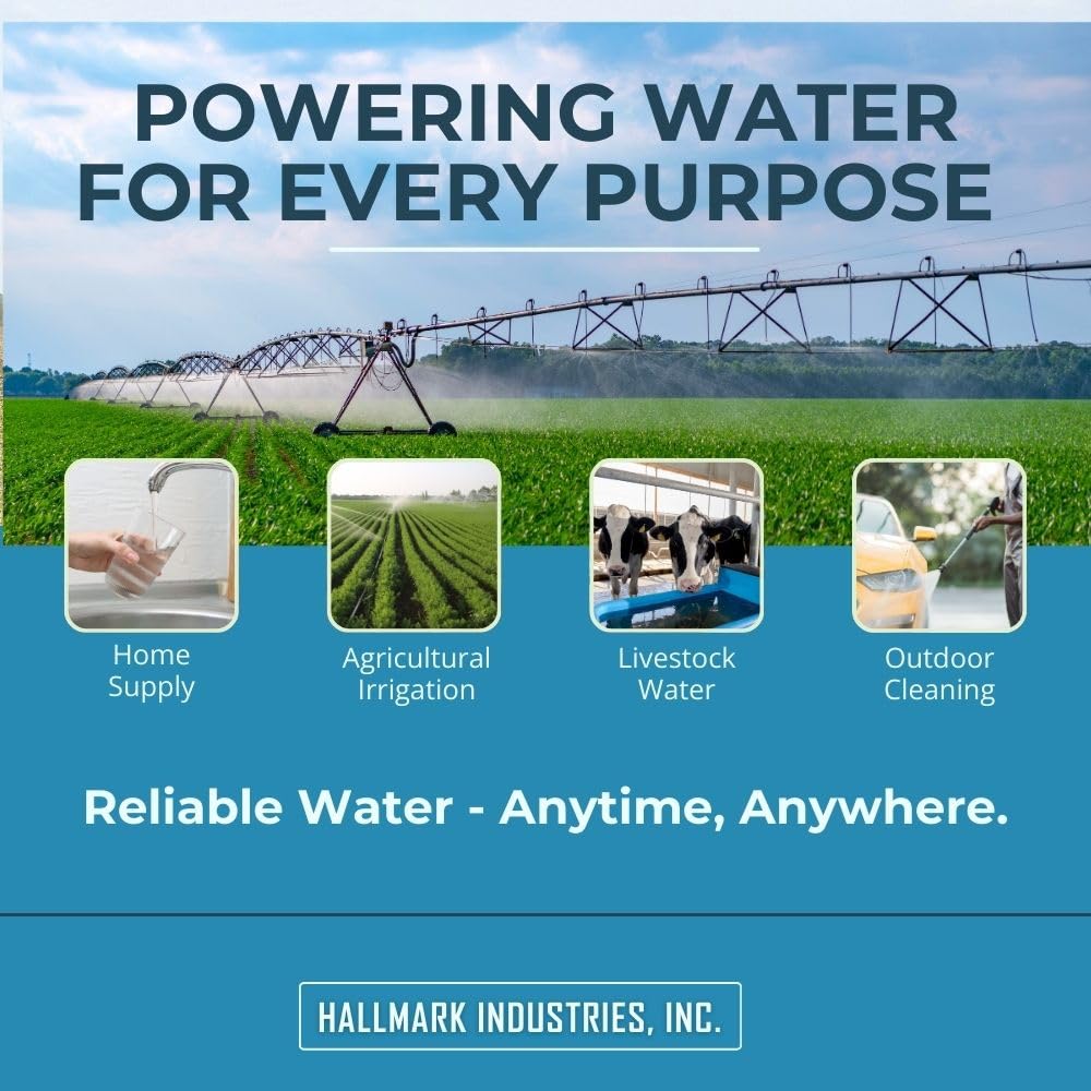 Hallmark Industries MA0343X-4 Deep Well Submersible Pump, 1/2 hp, 110V, 60 Hz, 25 GPM, 150' Head, Stainless Steel, 4"