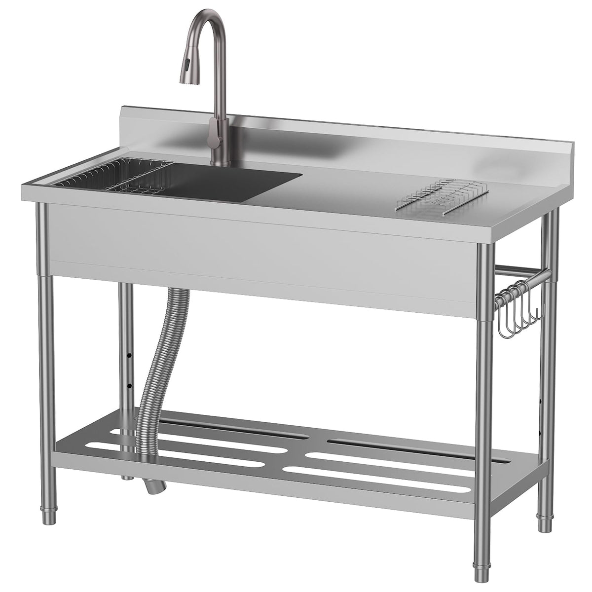 Garvee Gray Utility Sink 47" x 22" x 37", Freestanding Stainless Steel Single Bowl Laundry Sink with Pull Down Faucet, Large Workbench Top for Laundry Room, Garage, Mudroom, Modern Metallic Finish