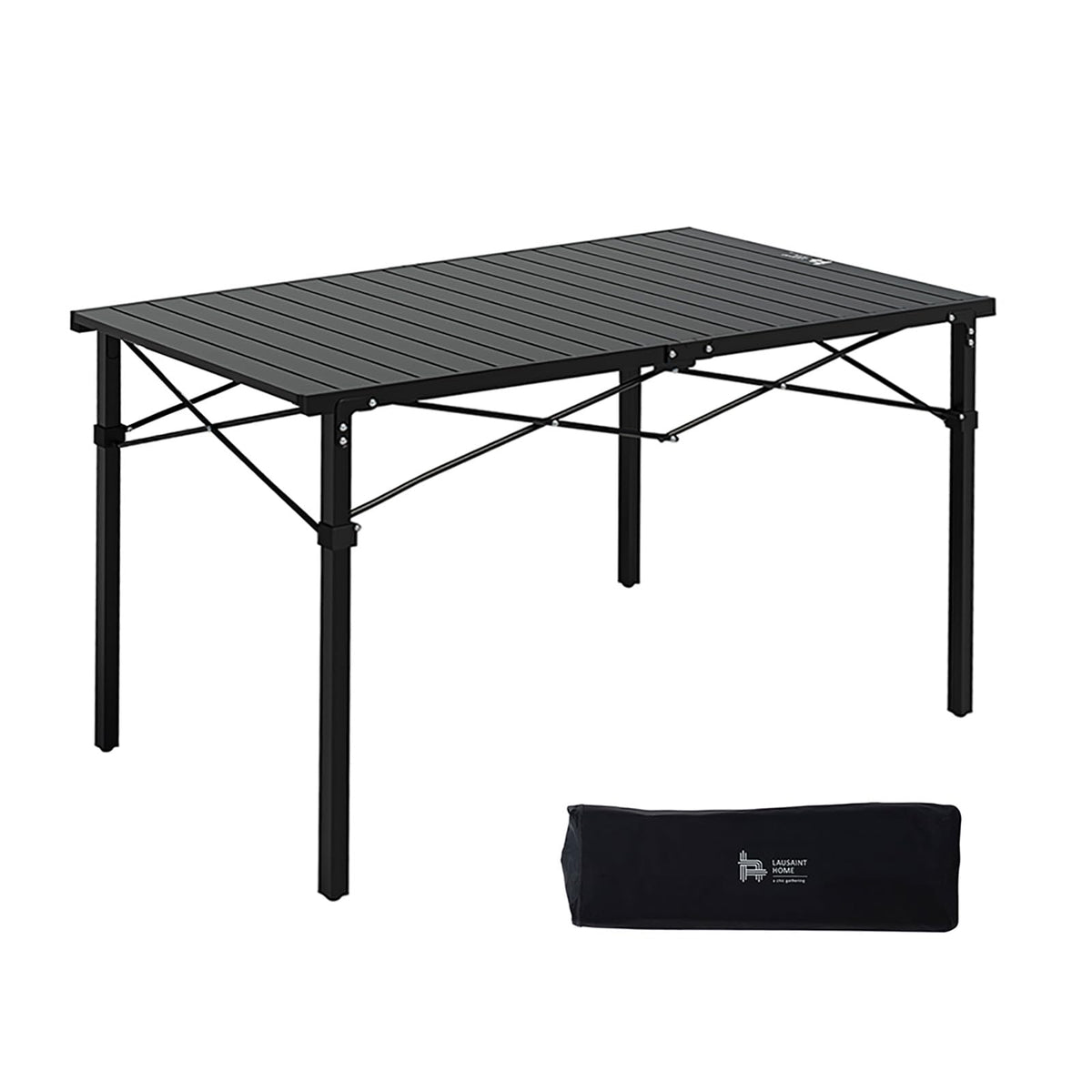 OUTSIDER Folding Camping Table with Aluminum Roll-up Tabletop Portable Lightweight Beach Table with Carry Bag for Outdoor Cooking, Picnic, BBQ, Travel, Backyard, Black, 46" x 28"
