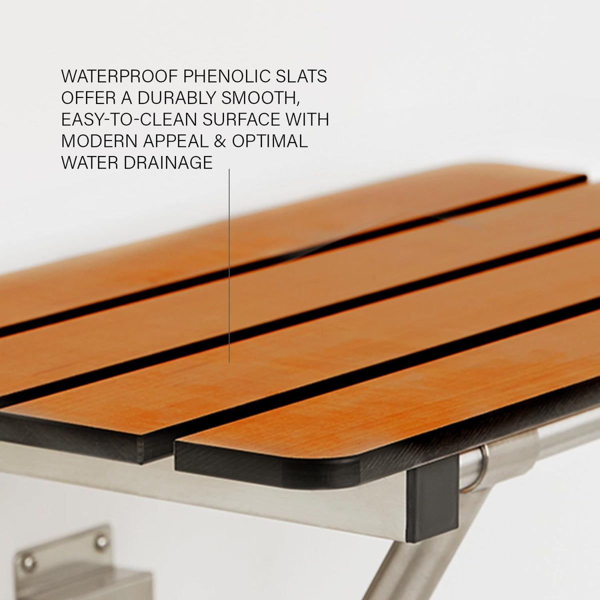 Seachrome 18-inch x 15-inch in ADA Folding Wall Mount Bathroom Shower Seat Bench, Teak Phenolic Seat