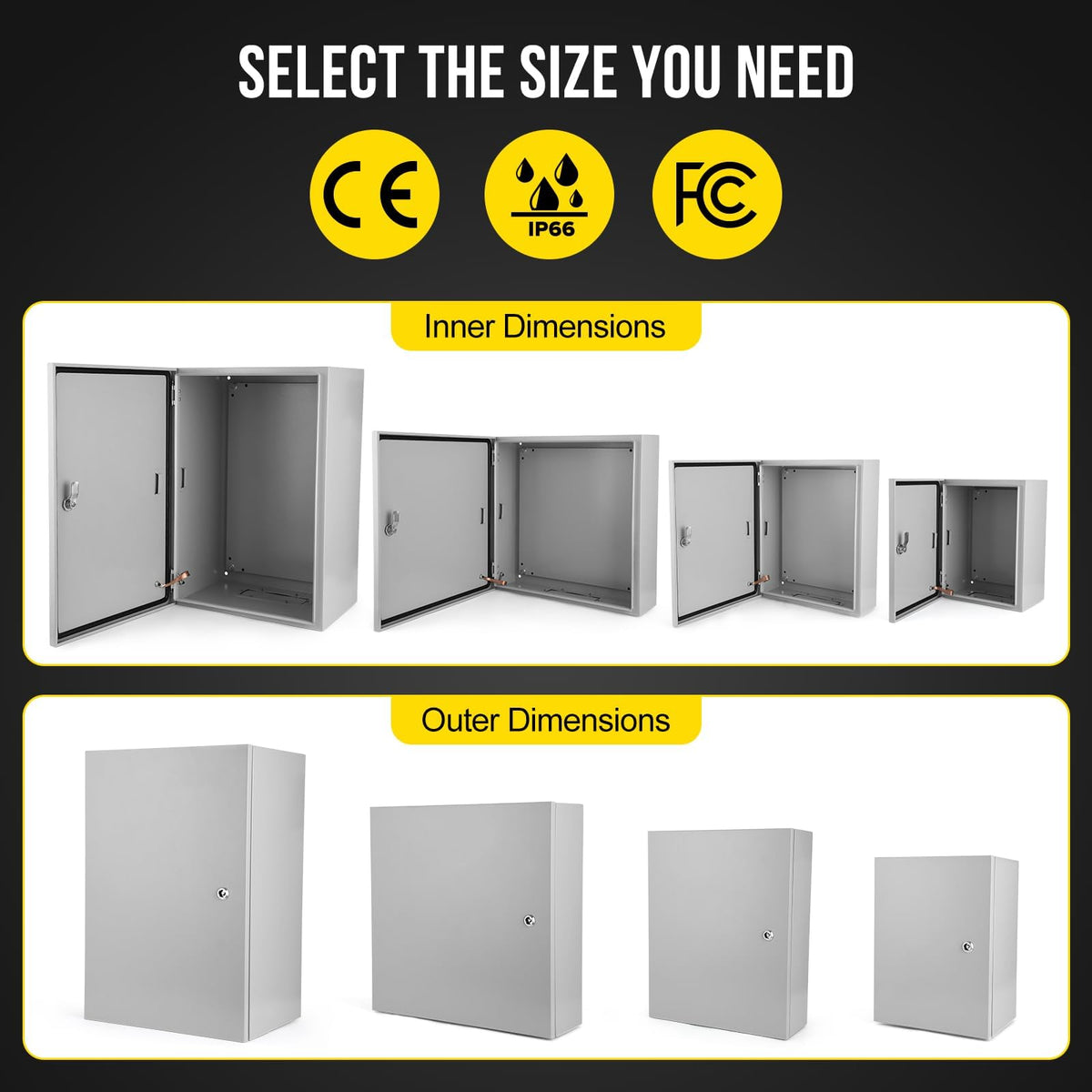 Outdoor Electrical Box,24 x 24 x8 NEMA 4X Steel Junction Box,IP66 Waterproof & Dustproof Electrical Enclosure Box,Outdoor/Indoor Electrical Project Box with Lock & Mounting Plate
