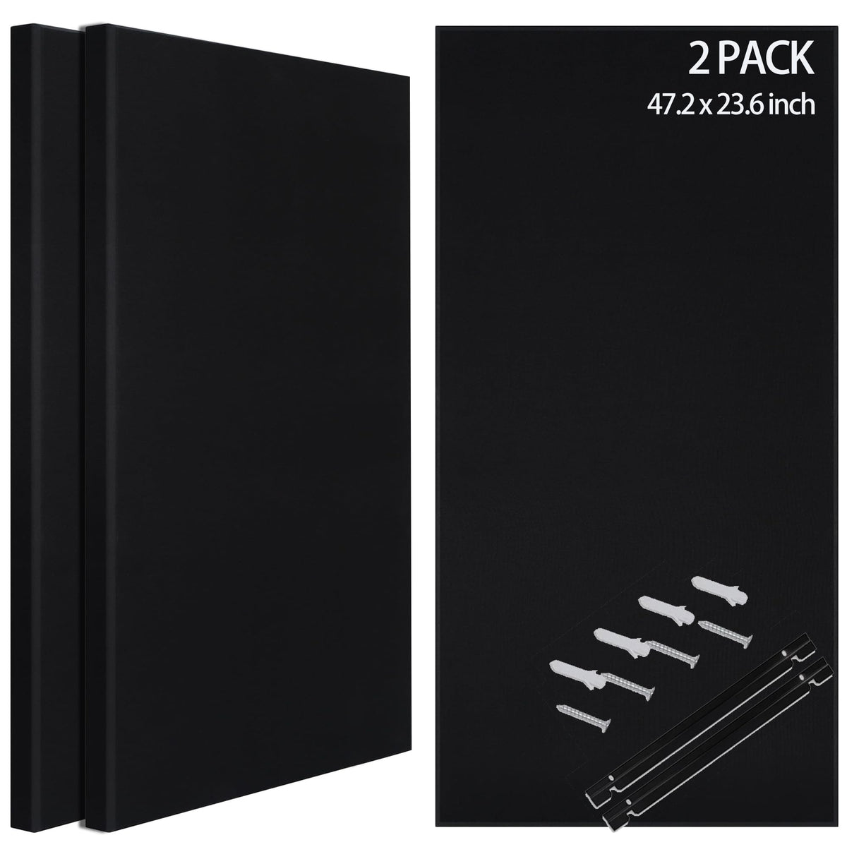 BUBOS 2-Pack Fabric Acoustic Panels with Hanging Hardware, 47.2" x 23.6" x 2" Large Soundproofing Wall Panels, High-Density Sound Absorbing Decor for Home Theater, Studio & Office,Balck