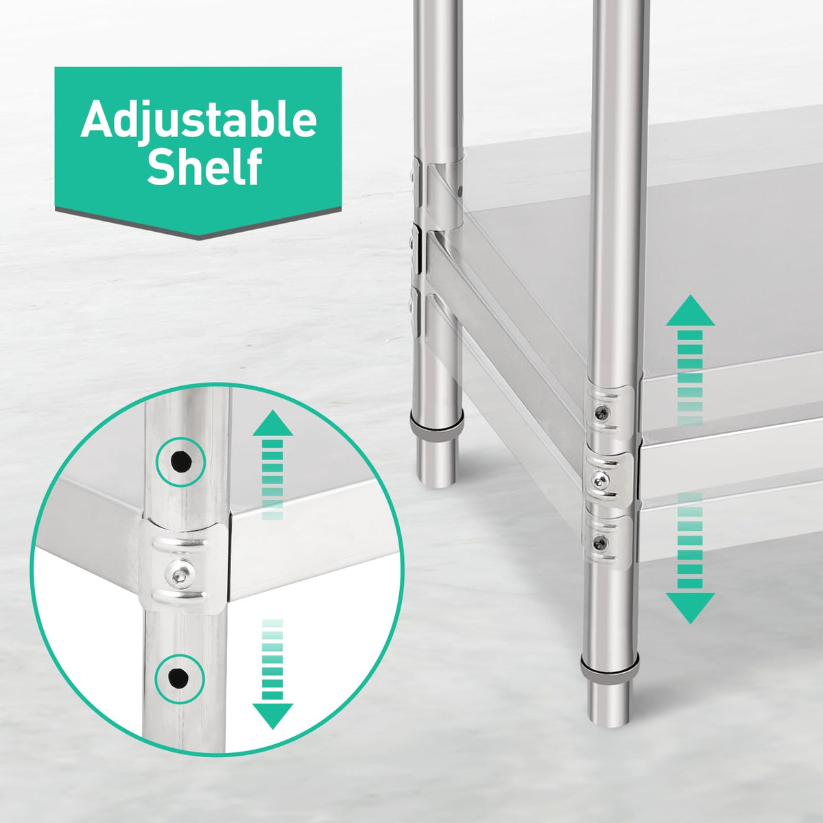 48x30 Inch Stainless Steel Prep Table, Heavy-Duty Commercial Work Table with Adjustable Undershelf for Restaurant, Kitchen & Home Use