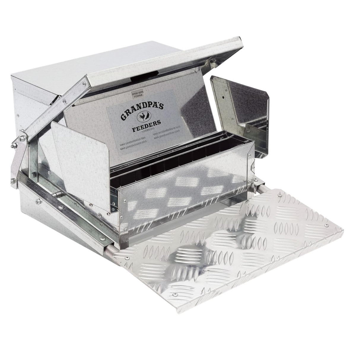 Grandpas Feeders Automatic Chicken Feeder - 40 lbs No Waste Poultry Feeder, Rat Proof & Rodent Proof Treadle Chicken Feeder, Galvanized Steel with Lid, Feeds 6-12 Chickens up to 10 Days