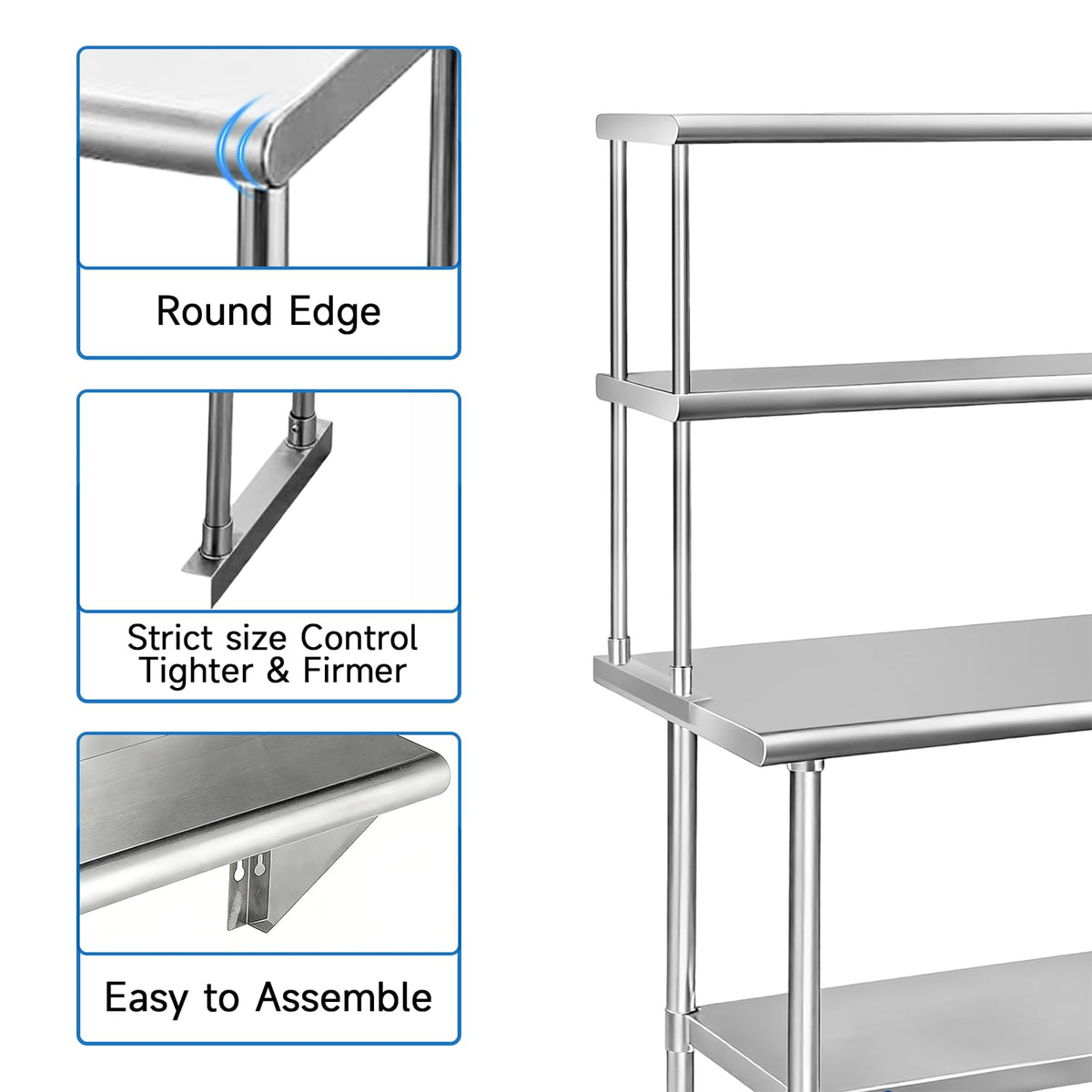 ROCKPOINT Stainless Steel overshelf for Prep Work Table 12" D x 60" W,Commercial Double Overshelf in Kitchen, Home,Restaurant,Garage with countertop Capacity 400lb