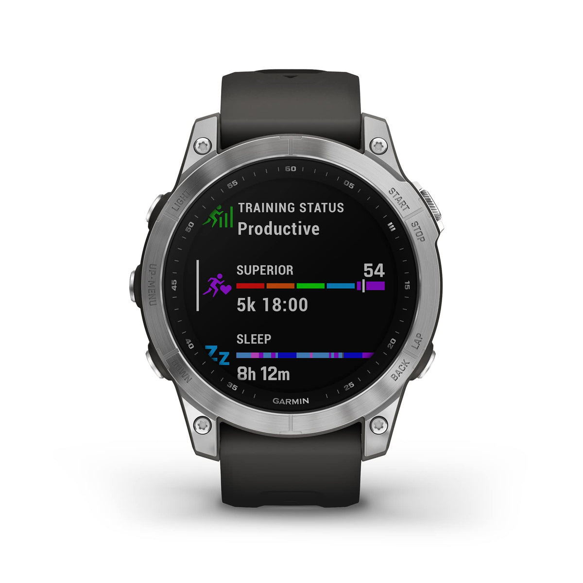 Garmin Fenix 7, Adventure smartwatch, Rugged Outdoor Watch with GPS, Touchscreen, Health and Wellness Features, Silver with Graphite Band - 010-02540-00