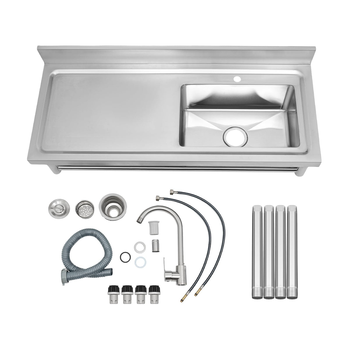 47.2" Stainless Steel Utility Sink with Faucet, 1 Compartment Free Standing Single Bowl Sinks, Commercial Restaurant Kitchen Sink Set with Storage Shelf for Indoor Outdoor