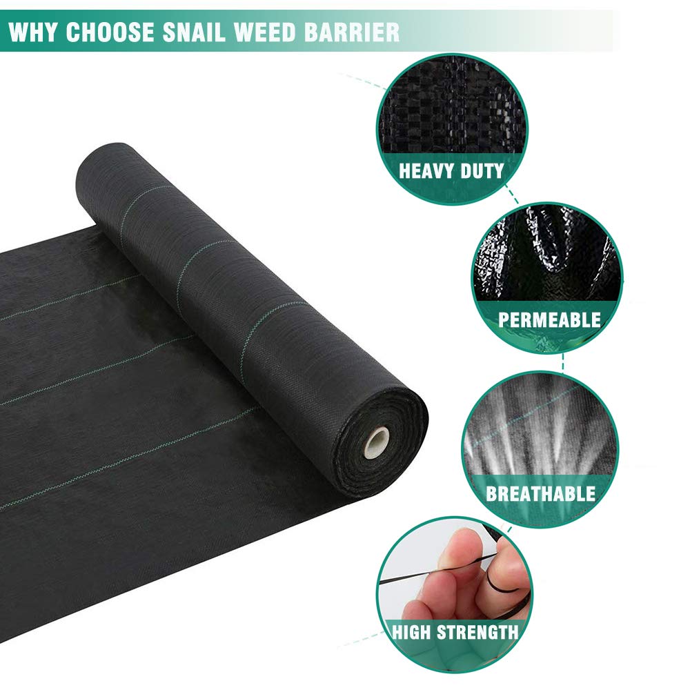 Snail 6ft x 200ft Weed Barrier Landscape Fabric Premium 5oz Pro Heavy Duty Ground Cover Anti-Weed Gardening Mat High Permeability Easy Setup Commercial Outdoor Weed Mat