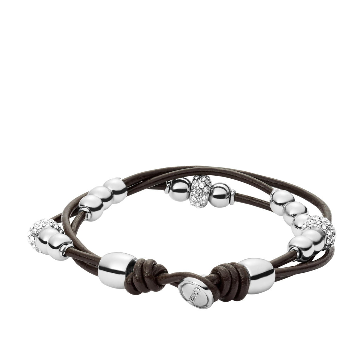 Fossil Women's Leather Bracelet, Color: Silver/Brown (Model: JA6068040)