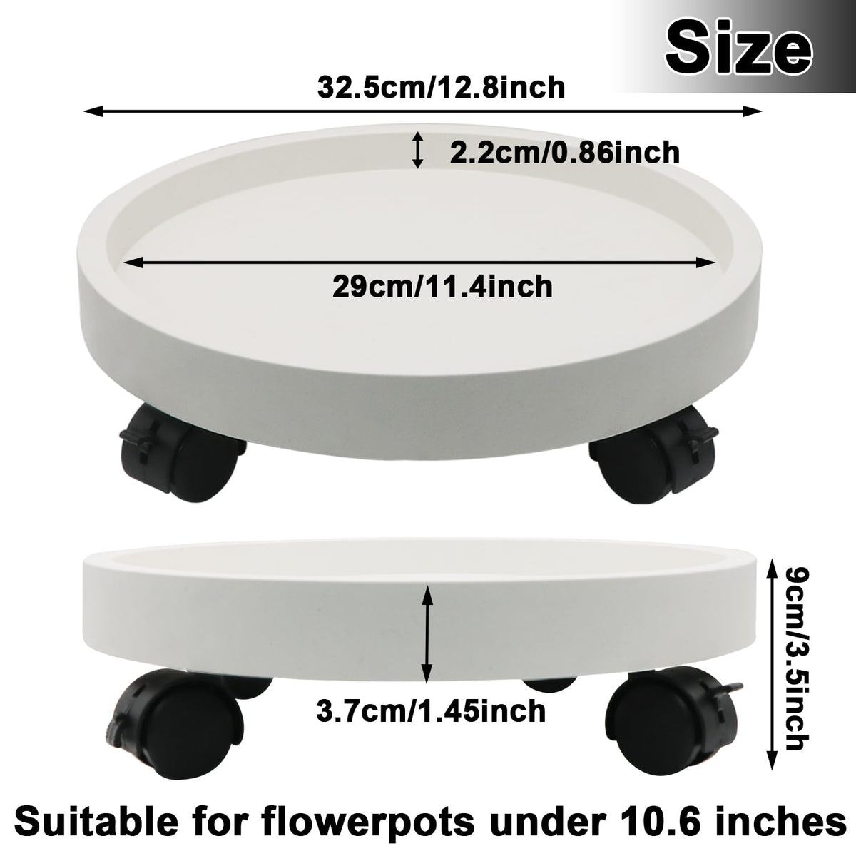 RUENXG 2-Pack 13" Heavy Duty Plant Caddy with Lockable Wheels, Industrial-Grade Rolling Plant Stand for Indoor/Outdoor Potted Plants, Flower Pots & Garden Decor - White