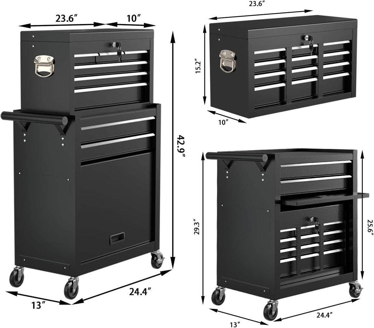 8 Drawer Rolling Tool Chest, High Capacity Tool Box with Lockable Wheels and Drawers, 2 in 1 Portable Toolbox Organizer Storage Cabinet For Garage, Warehouse, Repair Shop