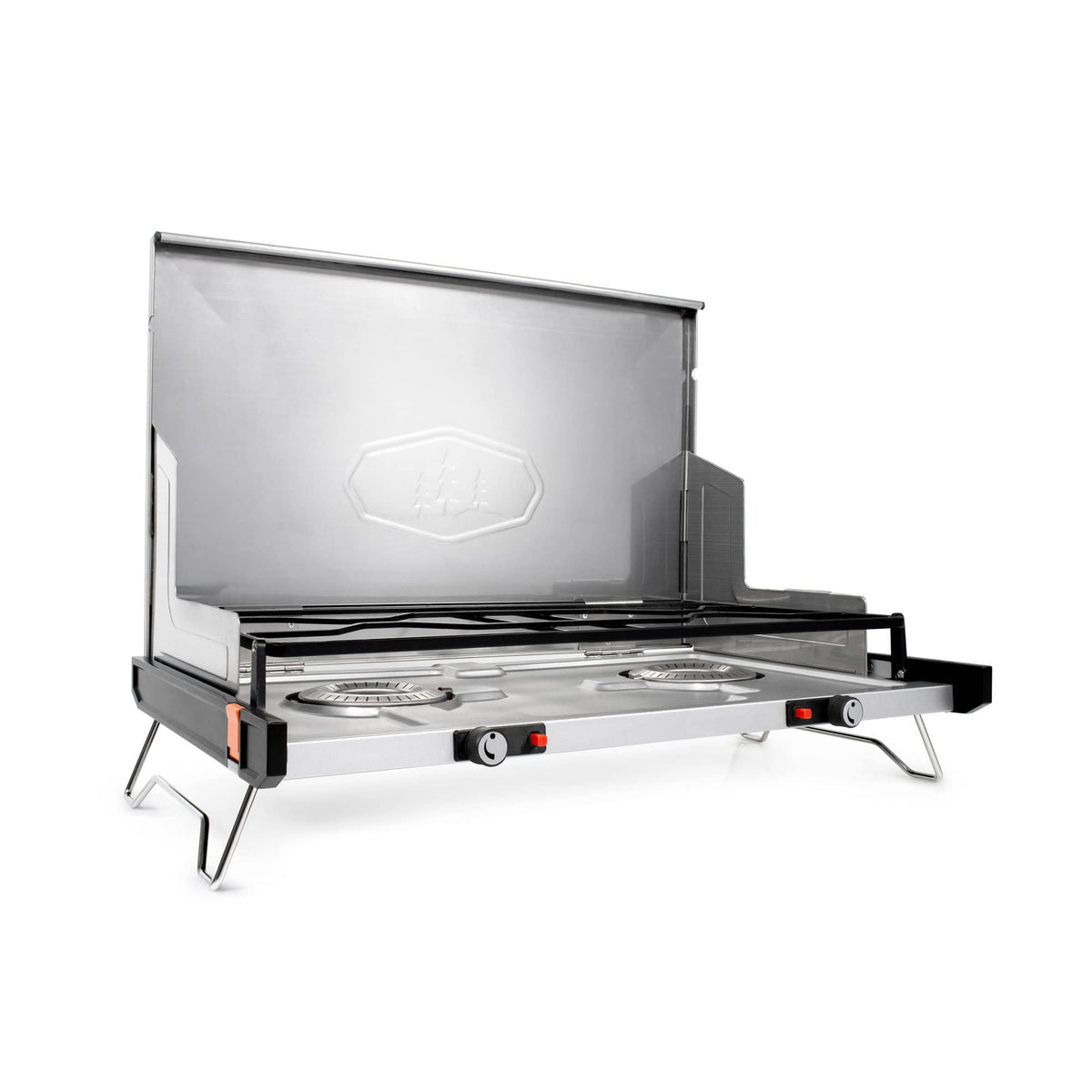 GSI Outdoors Pinnacle Pro 2-Burner Camping & Tailgating Stove, Ultra-Slim Portable Propane, 25,000 BTU, Windscreens, Folding Legs, Outdoor Cooking