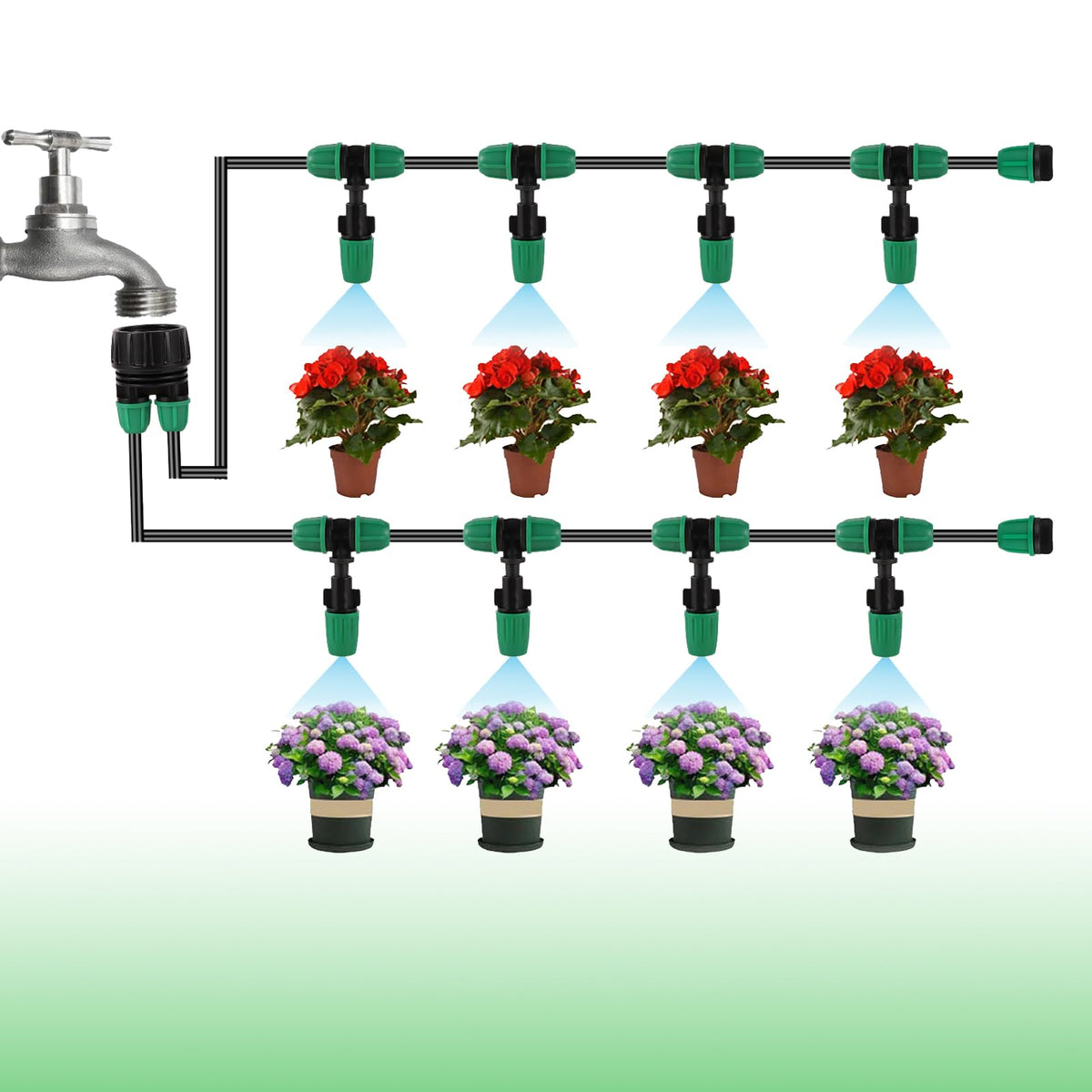 Misting Cooling System Greenhouse Misting System Automatic Garden Watering System Lock Barbed Drip Irrigation System with 1/4 inch Irrigation Tubing Mister for Patio Greenhouse Garden,Lawn.