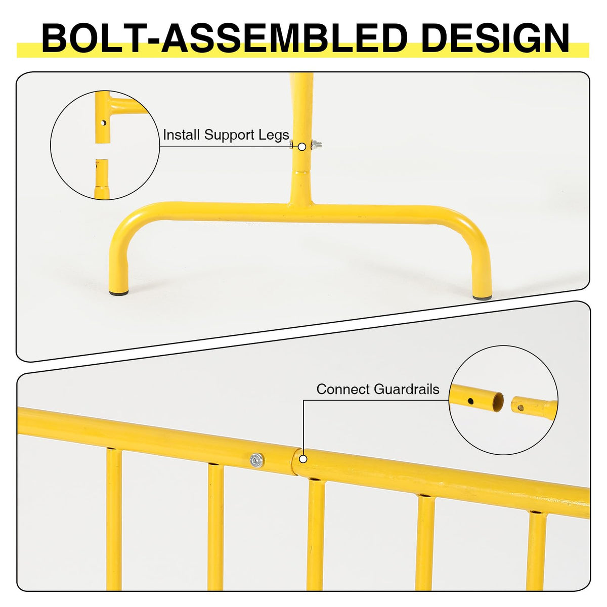 7.5FT Heavy Duty Galvanized Steel Interlinked Safety Barricade – Removable Feet, Portable, Weather Resistant Barrier for Crowd Control, Events, Construction, Facility Security