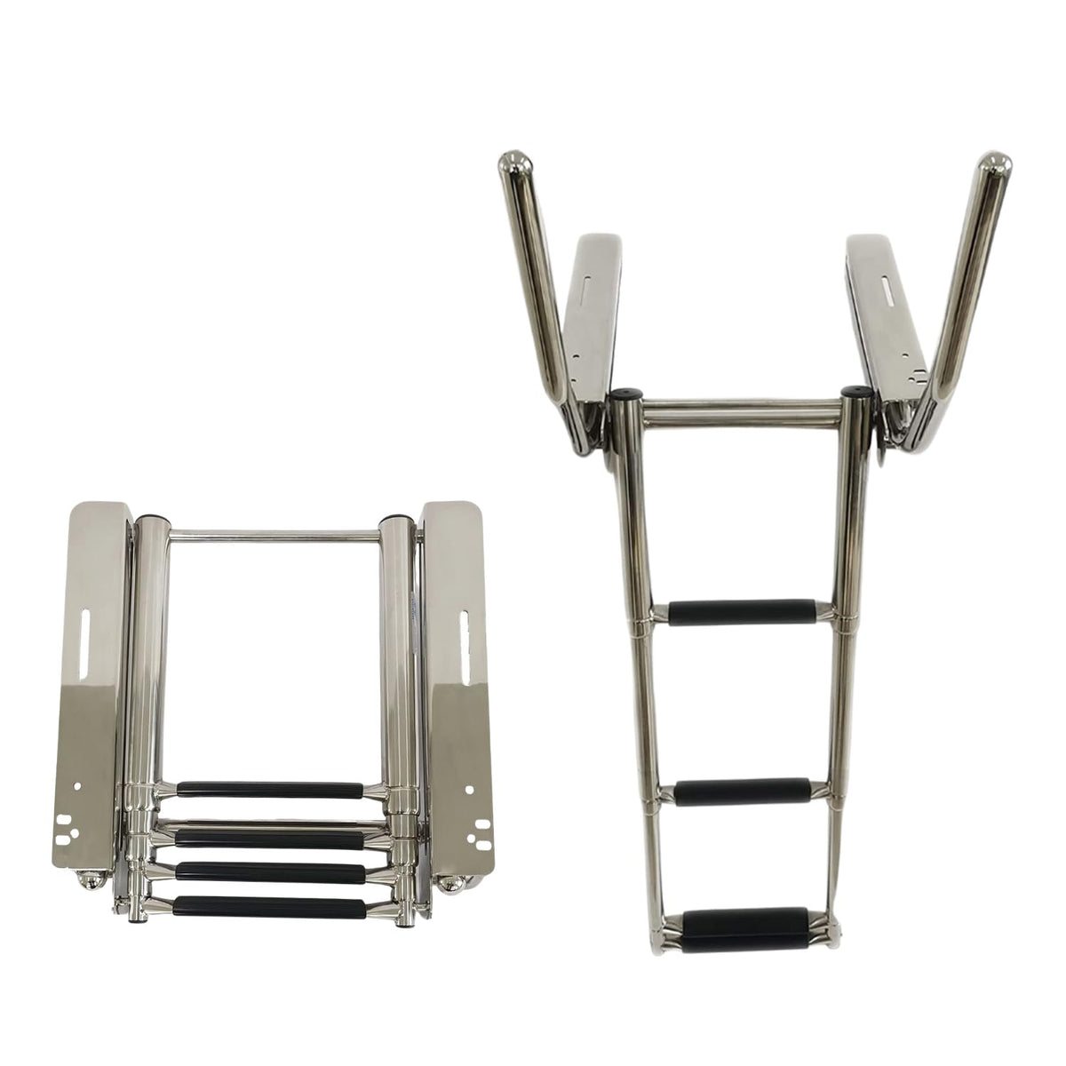 MARINE CITY 3-Step Under Platform Telescoping Boat Ladder with Retractable Handrail – 316 Stainless Steel, Rust-Resistant, 400 lbs Capacity, Space-Saving Design for Boat & Yacht