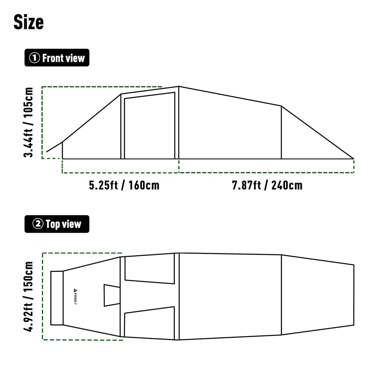 POMOLY Tunnel Tent for 1-2P Camping, Locomotive 2 Chimney Tent for 4 Season Hiking, Backpacking, Hunting (Without a Ground Sheet)