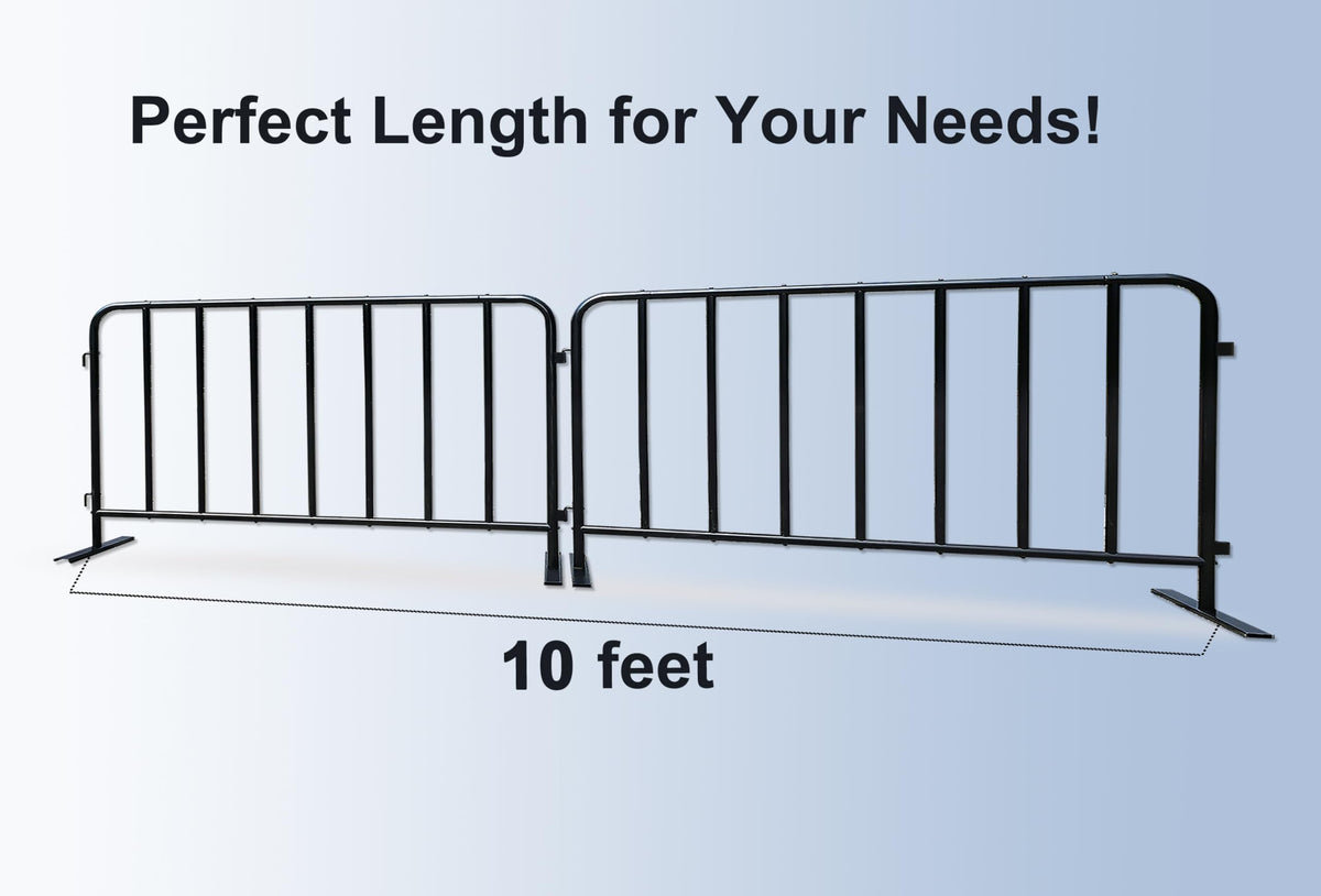 BIGalleons 2-Pack Steel Crowd Control Barrier, Light Duty 5FT Interlocking Safety Barricade, 16GA Galvanized Steel Queue Barrier, Assembly Needed for Pedestrian Traffic & Construction Barricade（Black）