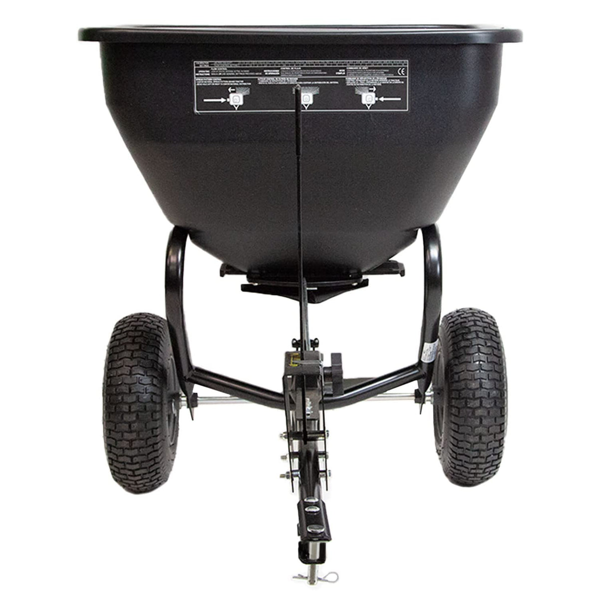 Brinly BS36BH-A Tow Behind Broadcast Spreader with Universal Hitch, 175 lb.+ -Flat Black