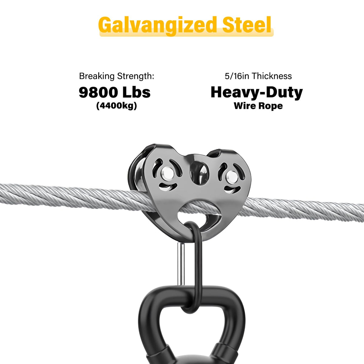 5/16" Steel Cable, Sunuwk 150Ft 7x19 Strand Aircraft Cable with Loops, 9800 Lbs Breaking Strength, Heavy Duty Wire Rope with Clamps and Thimbles, for Zipline, Fencing, Deck Railing, Winch Cable